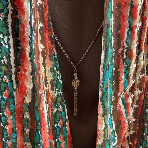 NOTATIONS Womens Brown Tank Top Boho Open-Front Blouse with Necklace Suze PS - Picture 6 of 10